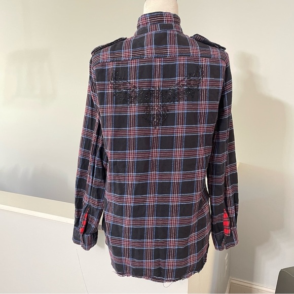 Zadig & Voltarie Eagle Bedazzled Plaid Flannel Women's Large Tess Carreaux - Picture 11 of 12